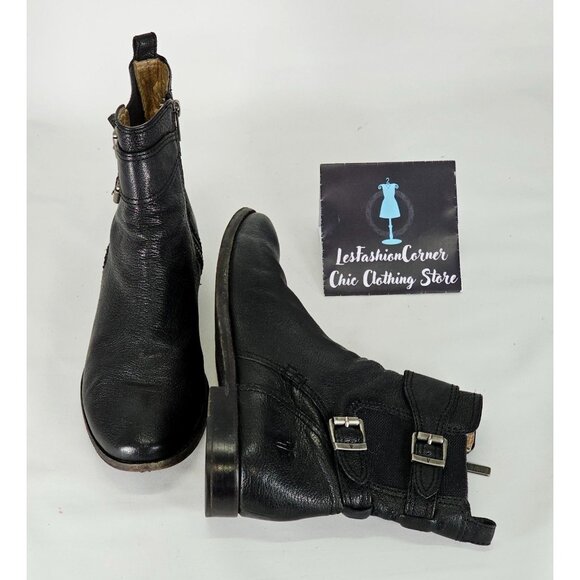 Frye Anna Gore Women's Black Leather Ankle Boots Buckle Detail Sze 8M 311 - Picture 12 of 16